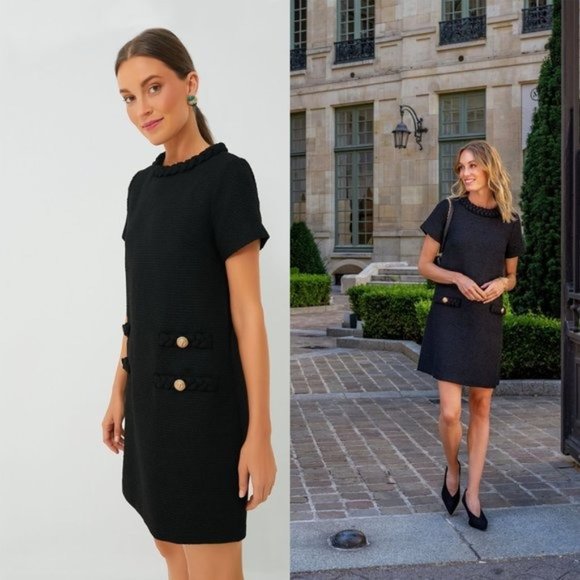 Tuckernuck | NEW Black Tweed Jackie Short Sleeve Classic Retro Mini Dress Size M - Picture 2 of 11